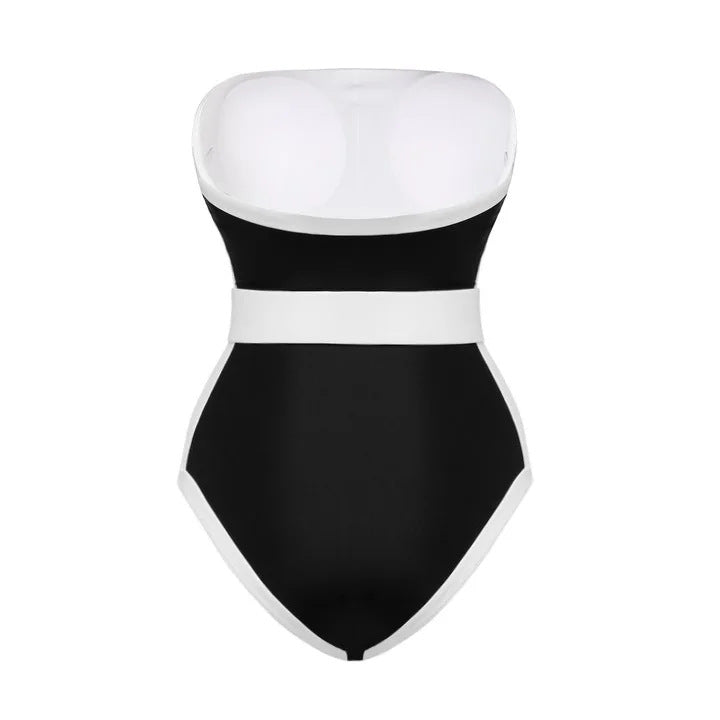 2024 Amazon AliExpress Black and White Contrast Hot Spring Vacation Advanced Swimwear Female 2387