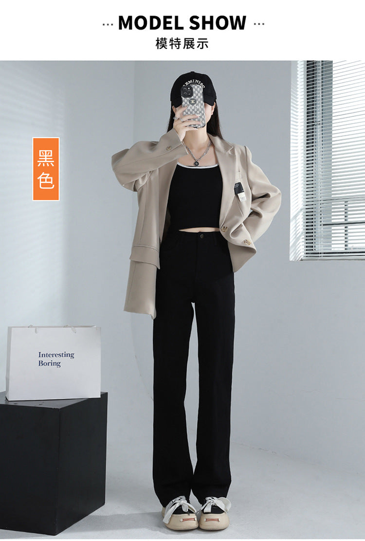 fleece-lined Narrow Straight Jeans Women's 2024 Spring, Autumn and Winter New plus size High Waist Slimming Pants Pear Shape Figure