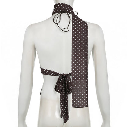 2024 Winter New French Style Elegant Strap Deep V Open Chest Lace Large Open Back Contrast Color Dot Design Small Sling