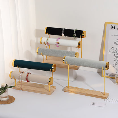 Creative Solid Wood Suede Watch Bracelet Display Rack Hair Ring Bracelet Storage Rack Counter Stepped Jewelry Jewelry Rack
