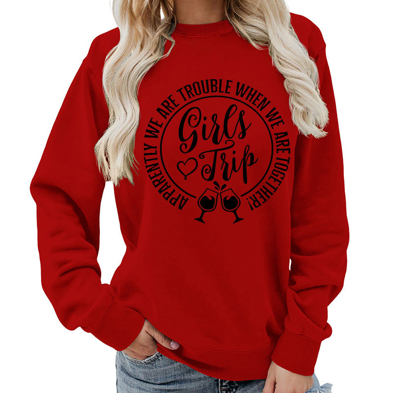 Foreign Trade Source Girls Trip Printed Round Neck Women's Top Sweatshirt Autumn and Winter Coat Casual Loose European Size