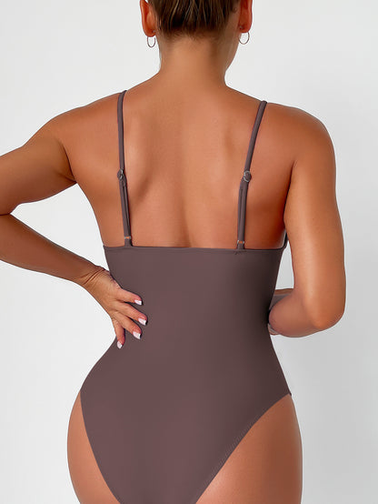 New European and American Solid Color Tight One-Piece Swimsuit Quick-Drying Resort Hot Spring Swimsuit Women's Swimsuit High-End Swimsuit