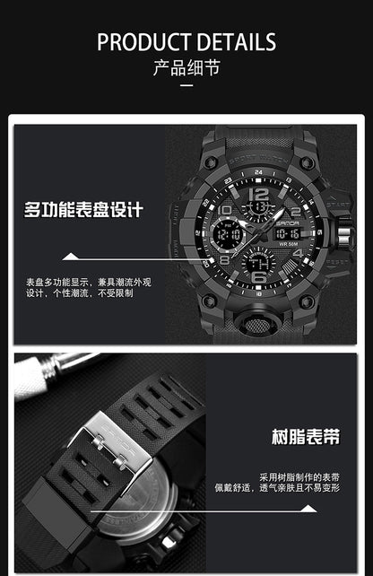 Sanda Hot-Selling Watch Korean Version Student Party Multi-Functional Waterproof Alarm Clock Electronic Watch Cool Dual Display Luminous Sports Watch