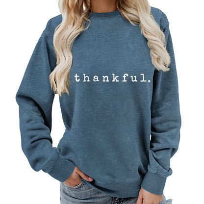 Cross-border European and American thankful Printed Round Neck Women's Top Sweatshirt Autumn and Winter Coat Casual Loose European Size