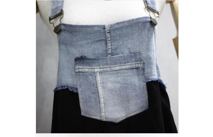2024 Summer New Korean Style plus size Loose Fashionable Casual Denim Stitching Chiffon Strap Denim dress Women