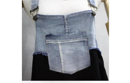 2024 Summer New Korean Style plus size Loose Fashionable Casual Denim Stitching Chiffon Strap Denim dress Women