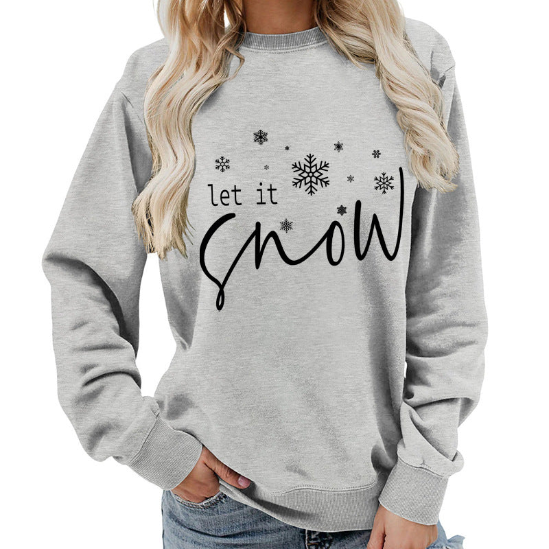 Let it snow snowflake print round neck women's top sweater foreign trade supply autumn and winter coat casual loose