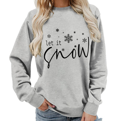 Let it snow snowflake print round neck women's top sweater foreign trade supply autumn and winter coat casual loose