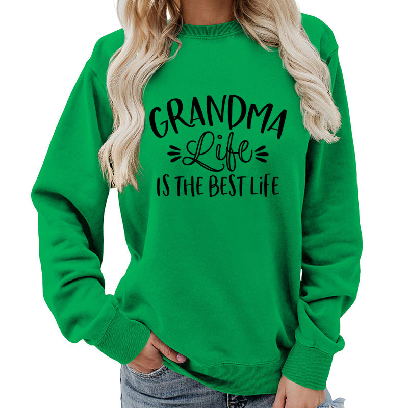 grandma Printed Round Neck Women's Top Sweatshirt Foreign Trade Supply Autumn and Winter Coat Casual Loose European Size