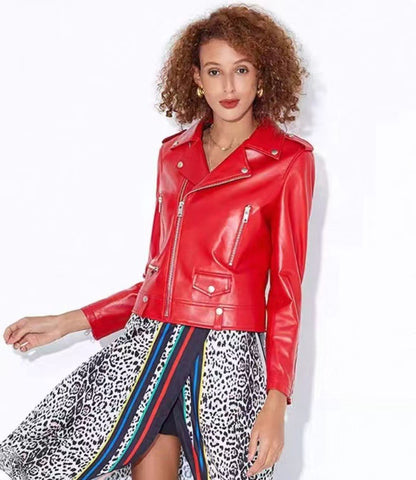 2025 Spring and Autumn New Korean Style Short Women's Pu Women's Large Size Leather Jacket Slim Motorcycle Jacket Small Leather Jacket