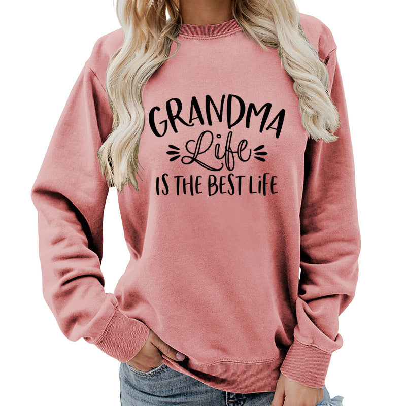 grandma Printed Round Neck Women's Top Sweatshirt Foreign Trade Supply Autumn and Winter Coat Casual Loose European Size