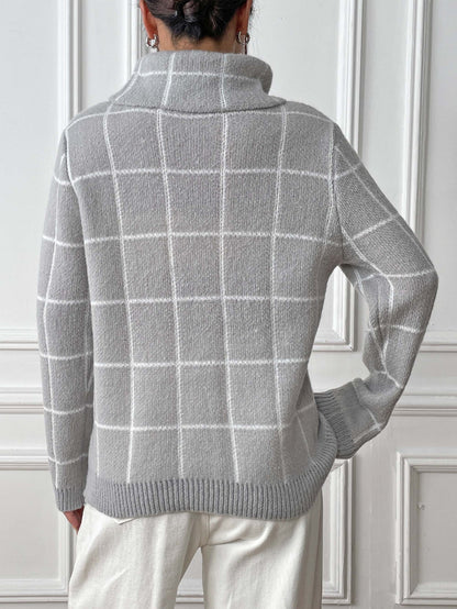 Contrast Color Mesh Woven Shirt Women's Pullover Top Cross-border European and American Women's Fashion Base Shirt Turtleneck Sweater