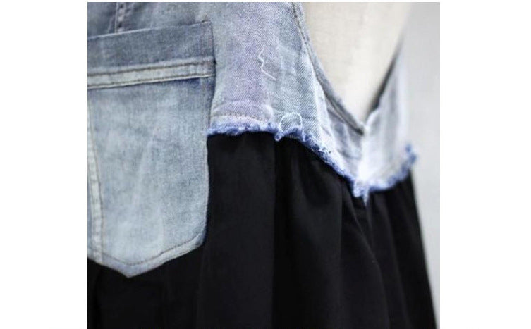 2024 Summer New Korean Style plus size Loose Fashionable Casual Denim Stitching Chiffon Strap Denim dress Women
