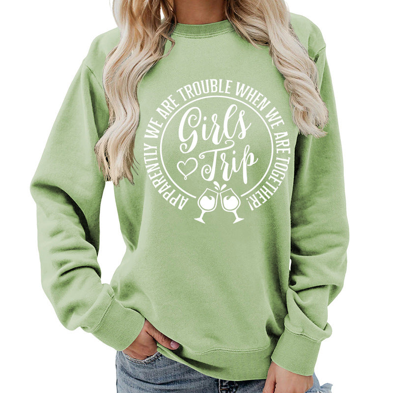 Foreign Trade Source Girls Trip Printed Round Neck Women's Top Sweatshirt Autumn and Winter Coat Casual Loose European Size