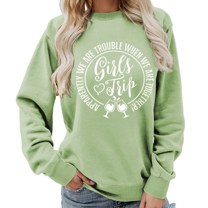Foreign Trade Source Girls Trip Printed Round Neck Women's Top Sweatshirt Autumn and Winter Coat Casual Loose European Size