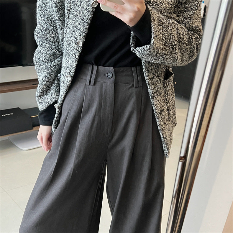 Sanding Thickened Flangable Wide Leg Pants Women's Autumn and Winter Washed Cotton Casual Pants Loose Lazy Slimming Wide Leg Pants