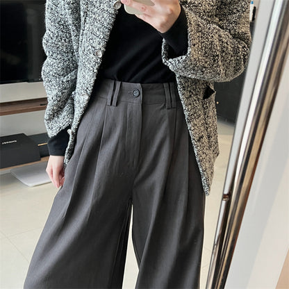 Sanding Thickened Flangable Wide Leg Pants Women's Autumn and Winter Washed Cotton Casual Pants Loose Lazy Slimming Wide Leg Pants