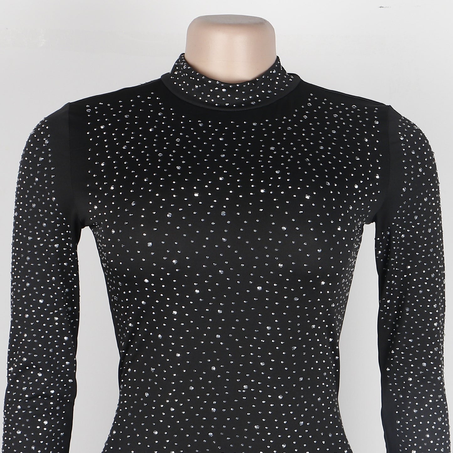 CM.YAYA Elegant Hot Rhinestones Diamonds Crystal Women Fur Hem Long Sleeve Bodycon Midi Dress Chic Party Club Even Prom Dresses