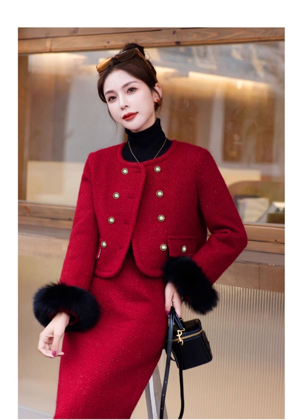 2024 Winter New Style Liner White Duck Down Jacket Real Hair Chanel Style suit Women's Light Luxury Socialite Skirt Two-piece Set
