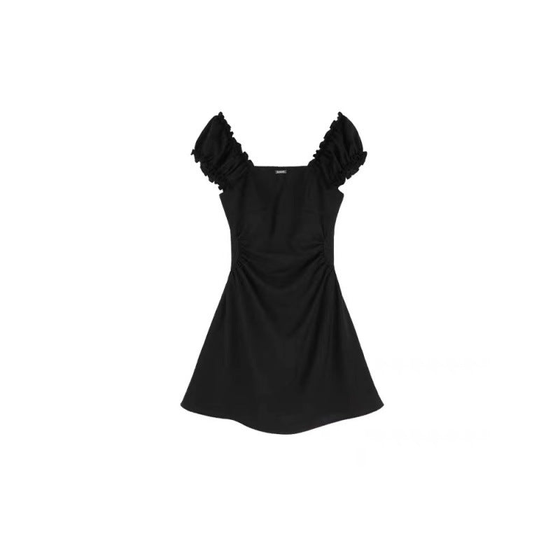 Black Waist-Cinching Slimming Square-Neck Dress for Women 2026 New Summer French Hepburn Style Elegant A-Line Short Skirt