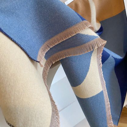 Contrast color asymmetric niche cashmere scarf women's autumn and winter high-grade thickened warm outer shawl new scarf
