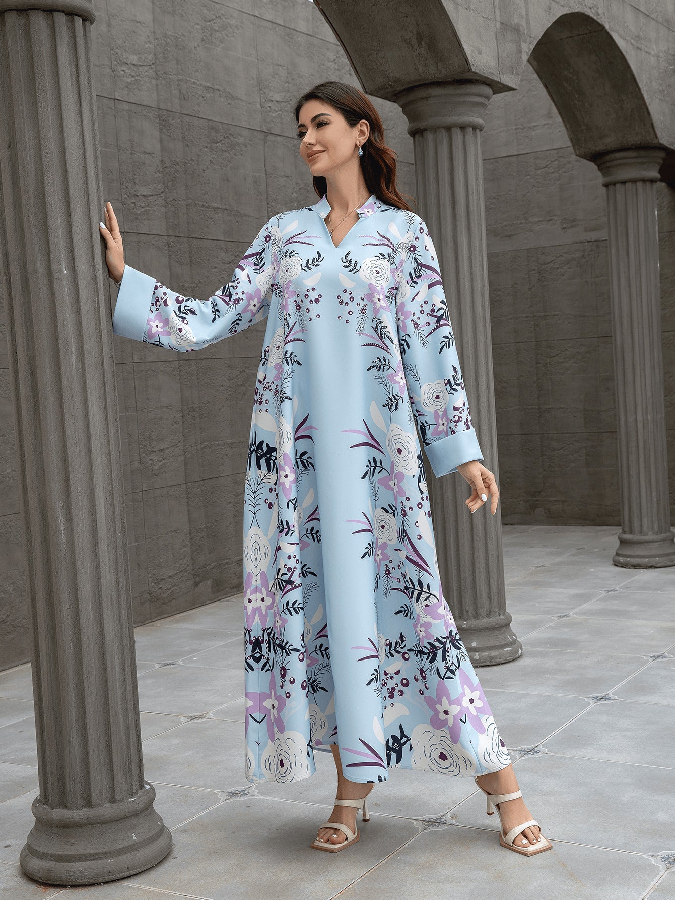 Sw0829 Cross-Border Women's Printed Robe European and American Amazon Foreign Trade Jalabiya Dress