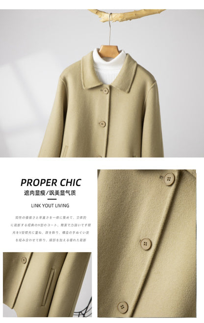 2024 New Wool Double-Sided Tweed Coat Autumn and Winter Short Solid Color Casual Doll Collar Tweed Coat for Petite