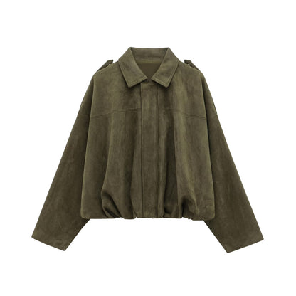 European and American Cross-Border Women's Clothing 2025 Early Spring New Fashion Suede Casual Style Versatile Casual Simple Aviator Jacket