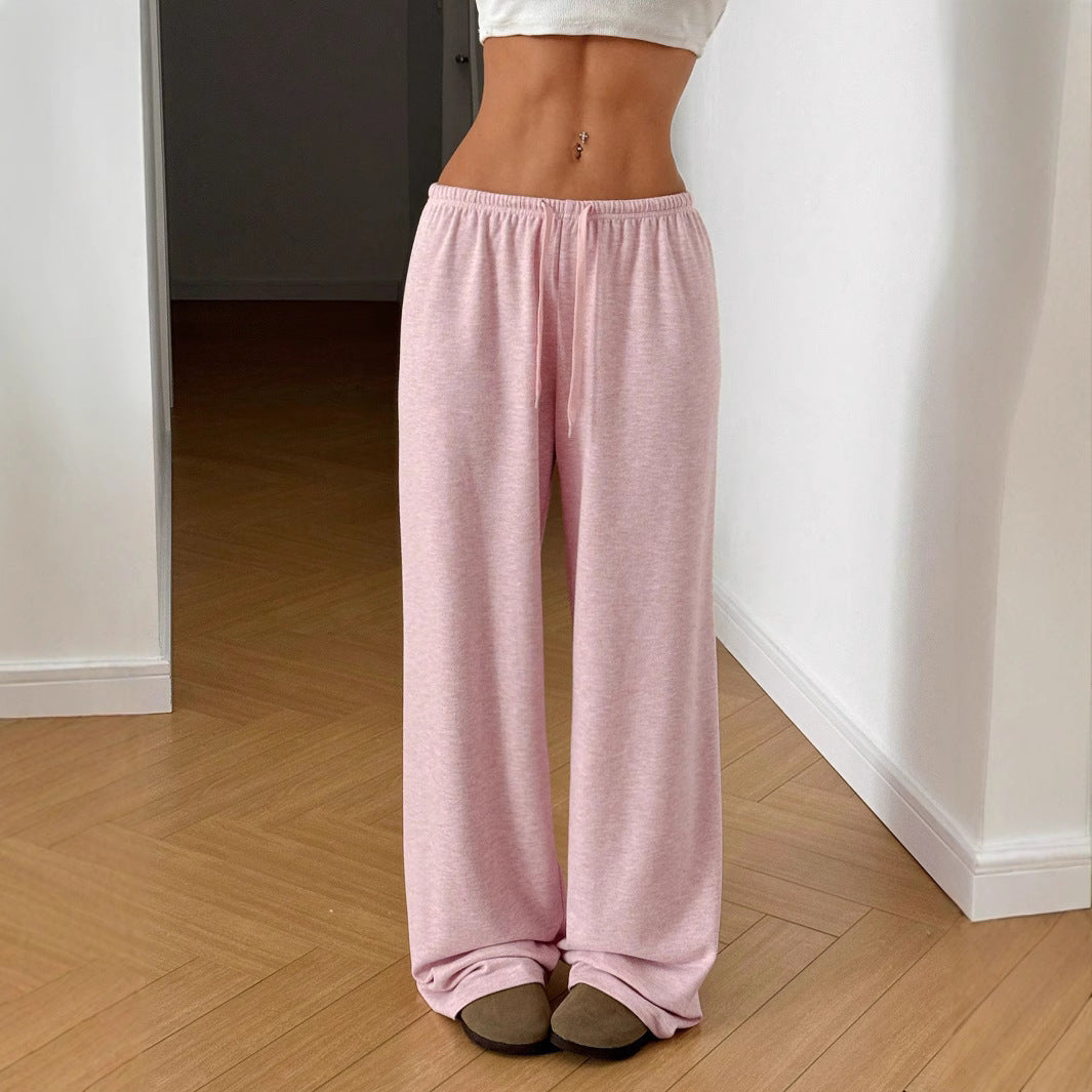 In-Stock European and American Cross-Border Amazon Independent Site Women's Solid Color Drawstring Waist Soft Knit Loose Casual Pants