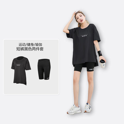 Sports suit Women's Yoga Fitness Clothes Running Gym Summer Breathable plus size chubby girl Belly Covering Slim Loose