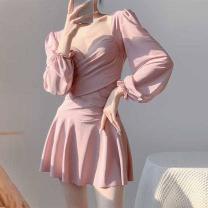 Yan 2026 New Style Sweet and Pure Desire Style with Underwire, Push-Up, Slimming, Long-Sleeved Dress-Style One-Piece Swimsuit for Women Wholesale
