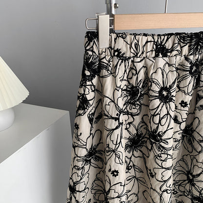 Ju Zhi 2026 Early Spring Velvet Skirt for Women, Heavy Craftsmanship, Niche Retro French High-Waisted Mid-Length A-Line Skirt 1572