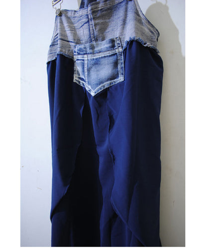 2024 Summer New Korean Style plus size Loose Fashionable Casual Denim Stitching Chiffon Strap Denim dress Women