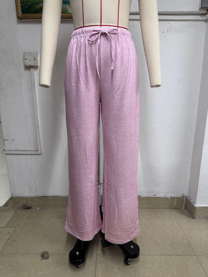 In-Stock European and American Cross-Border Amazon Independent Site Women's Solid Color Drawstring Waist Soft Knit Loose Casual Pants