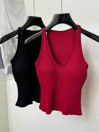 Breast Cover Beautiful Comes with Chest Pad Camisole Women's 2024 New Style Inner Wear Beautiful Back Slim-fit Slim-fit Neck Top