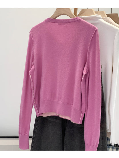 Beautiful V-neck Fake Two-piece Sleeve Knitted Cardigan Jacket Women's 2024 Autumn and Winter Western Style Unique Chic Slim Small Top