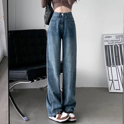 khaki Straight Leg Jeans Women's Trendy All-match New Arrival Loose High Waist Slimming Narrow Version Dosing Wide Leg Long Pants