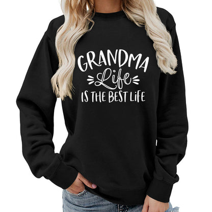 grandma Printed Round Neck Women's Top Sweatshirt Foreign Trade Supply Autumn and Winter Coat Casual Loose European Size