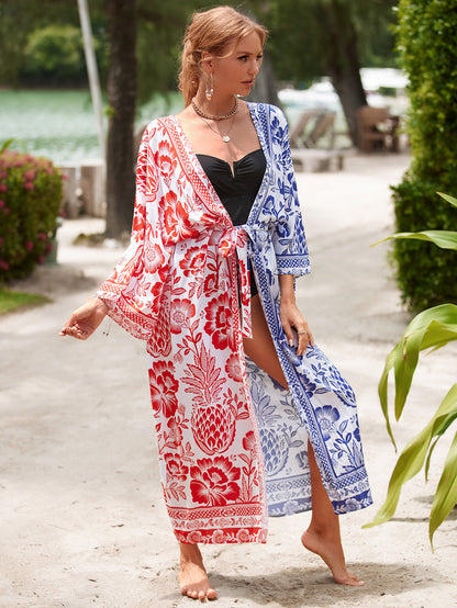 2023 New European and American Cotton Print Beach Jacket Sexy Sun Protection Cardigan Holiday Bikini Overshirt Women