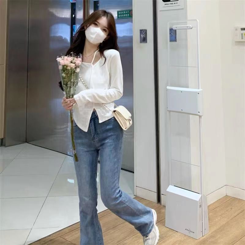 American Style Design Irregular Long-sleeved T-shirt Women's 2024 Spring and Autumn New Slim-fit Slimming Temperament Base Top