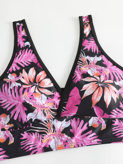 2024 New Cross-border Foreign Trade European and American Bikini Swimsuit Women's Split Two-piece Soft Cup High Waist Printed Swimsuit