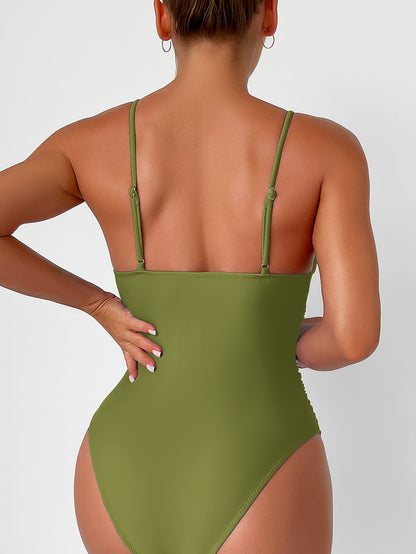 New European and American Solid Color Tight One-Piece Swimsuit Quick-Drying Resort Hot Spring Swimsuit Women's Swimsuit High-End Swimsuit