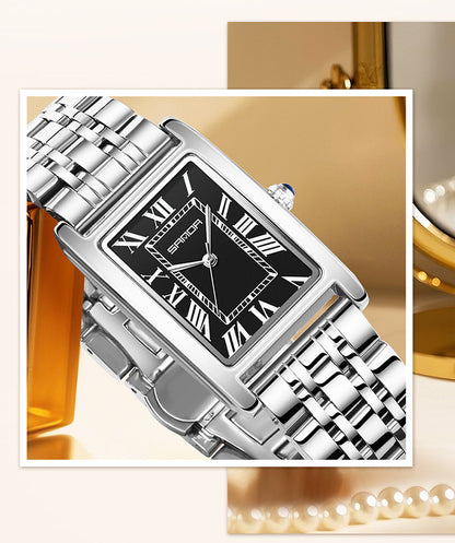 Sanda Live Hot Couple Watch Vintage Square Quartz Watch Waterproof Roman Scale Men's and Women's Watches