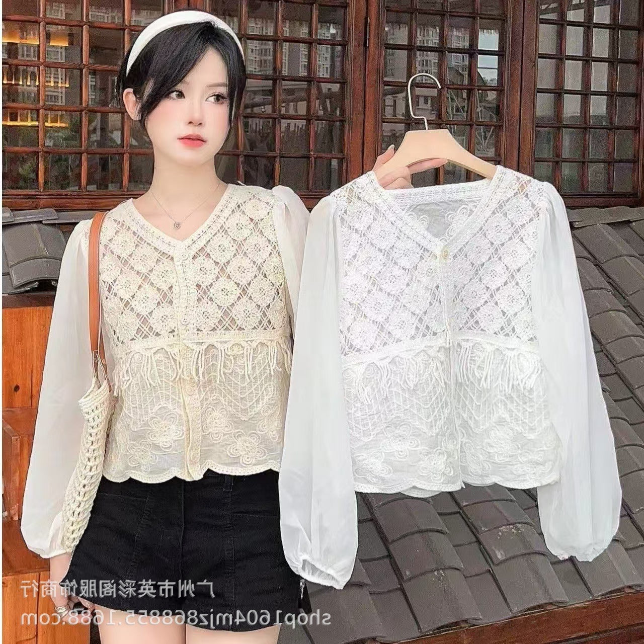 Spring and Summer All-match Sunscreen Stitching Chiffon Cardigan Long-sleeved Puff-sleeved Women's Niche Top Loose Western-style Coat