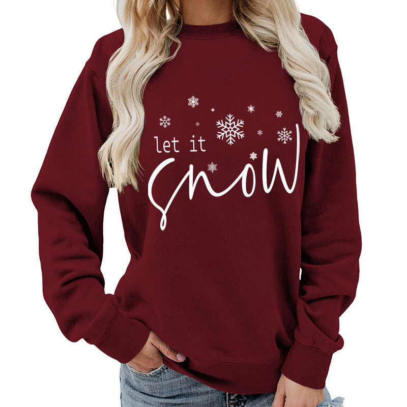 Let it snow snowflake print round neck women's top sweater foreign trade supply autumn and winter coat casual loose