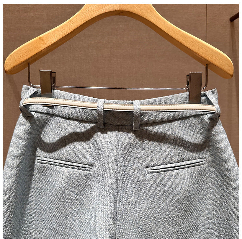 Spring Natural Waist Belt Wool Loose Slimming Wide Leg Casual Pants Shorts Women's R103503C