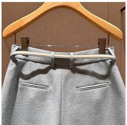 Spring Natural Waist Belt Wool Loose Slimming Wide Leg Casual Pants Shorts Women's R103503C