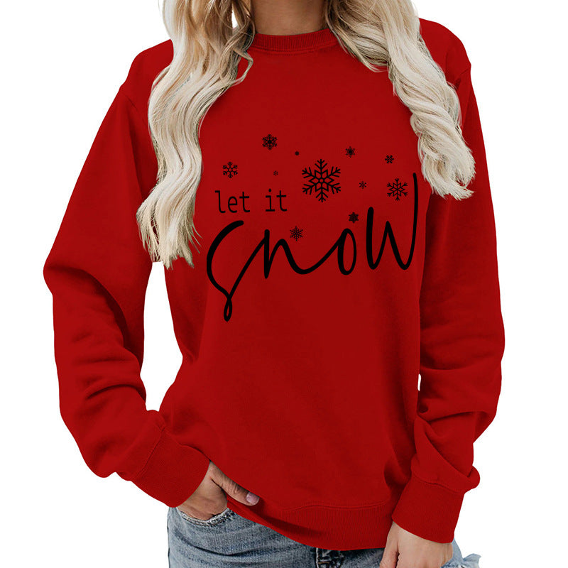 Let it snow snowflake print round neck women's top sweater foreign trade supply autumn and winter coat casual loose