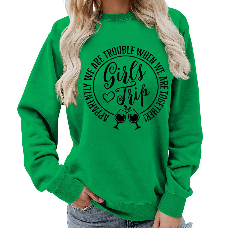 Foreign Trade Source Girls Trip Printed Round Neck Women's Top Sweatshirt Autumn and Winter Coat Casual Loose European Size