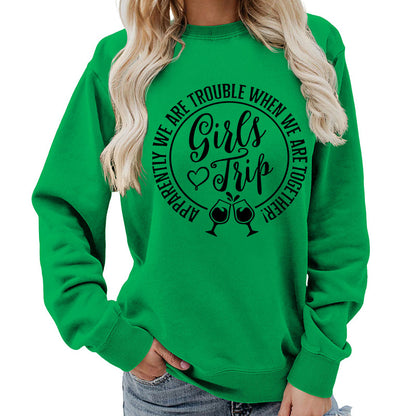 Foreign Trade Source Girls Trip Printed Round Neck Women's Top Sweatshirt Autumn and Winter Coat Casual Loose European Size